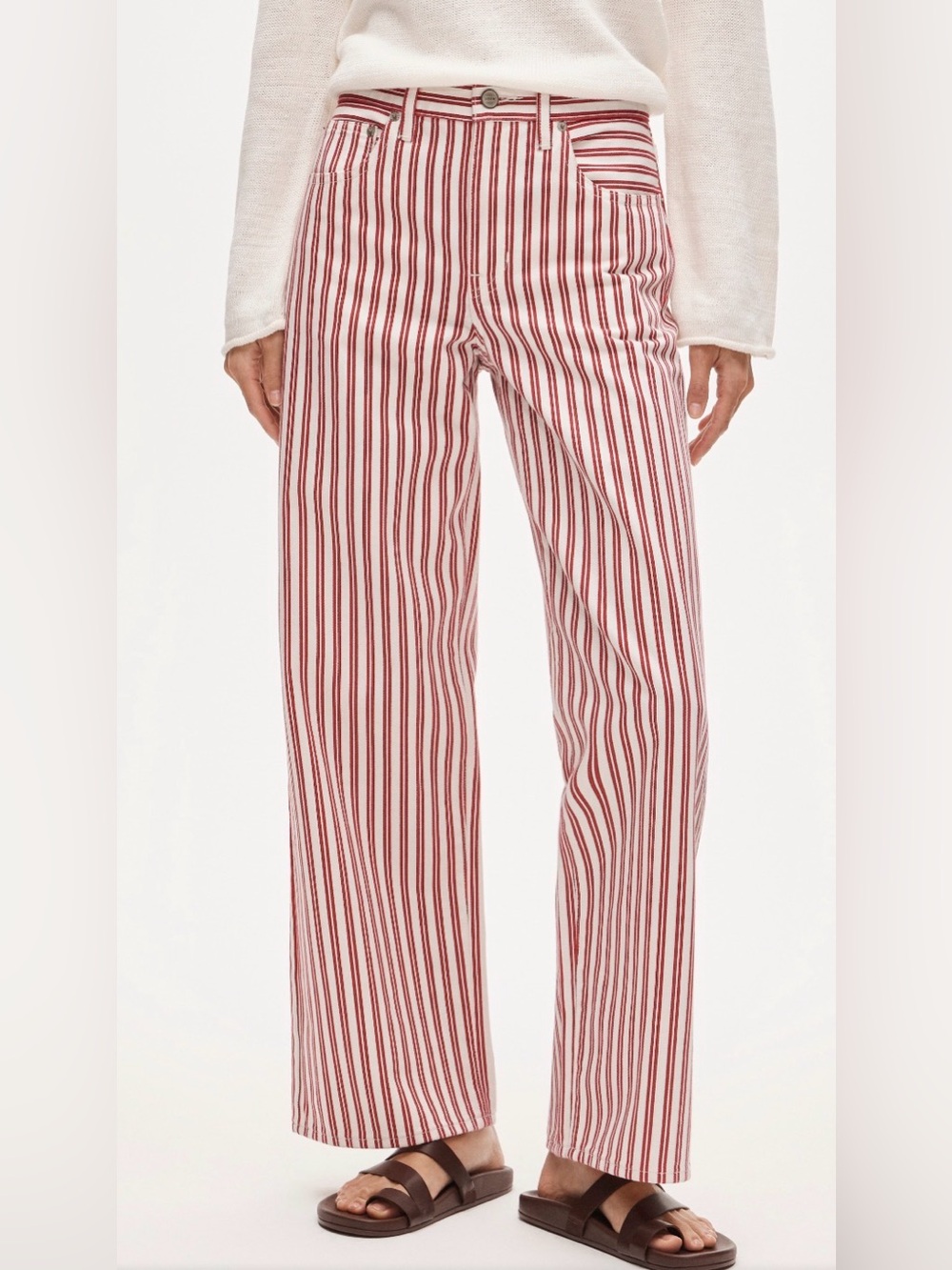 J. Crew Red and White Striped Wide-Leg Jeans